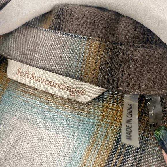 Soft Surroundings Button-Up XS Petite Tan Plaid Printed Tunic - Picture 7 of 8
